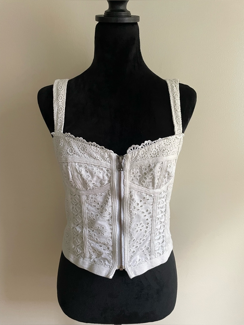 Nanette Lepore Ivory Eyelet Embroidered Corset Top Y2K Cotton USA Size 6